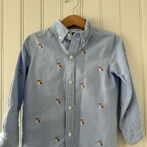 Janie and Jack Light Blue Button Down with Dog Embroidery